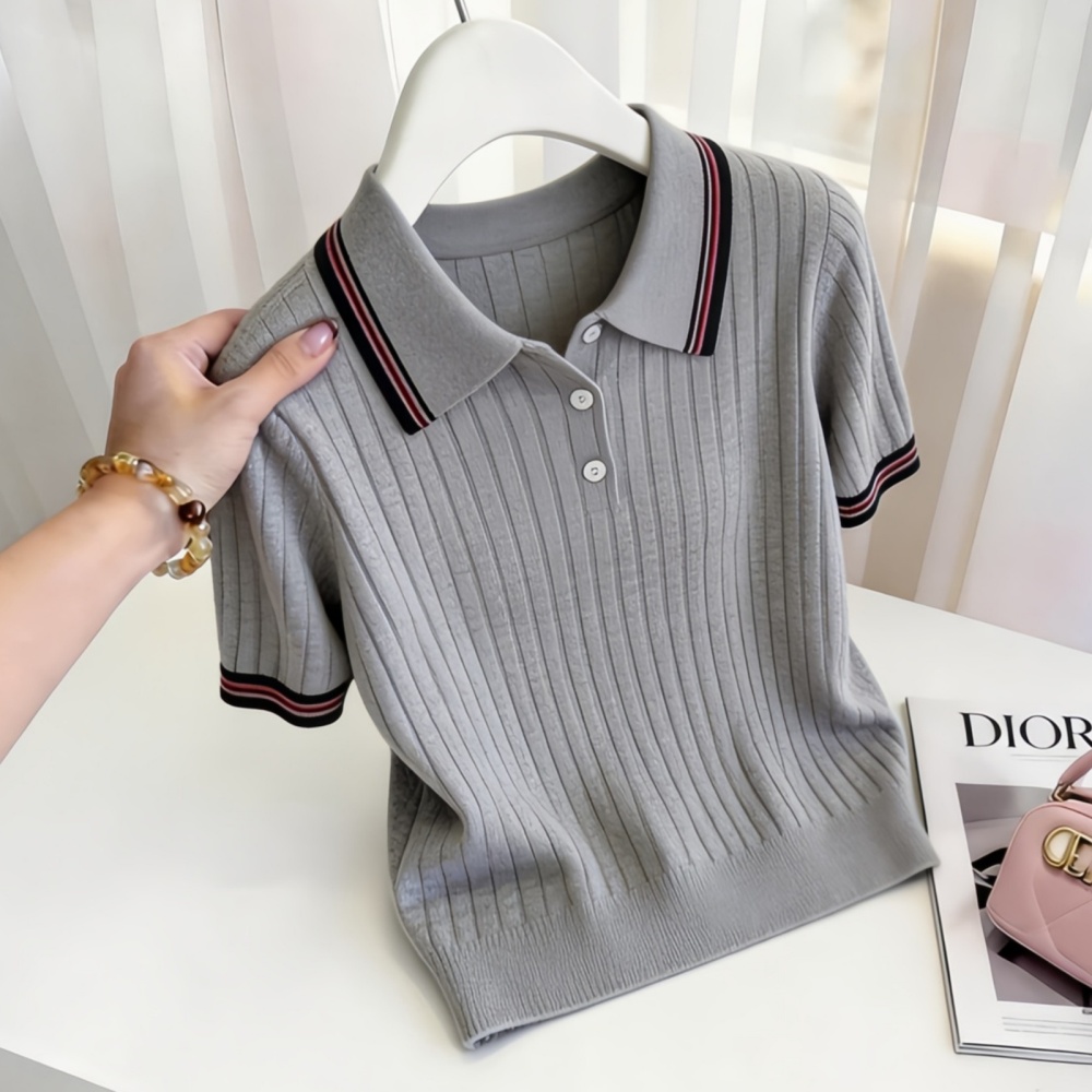 Slim stripe sweater short sleeve fashion tops for women