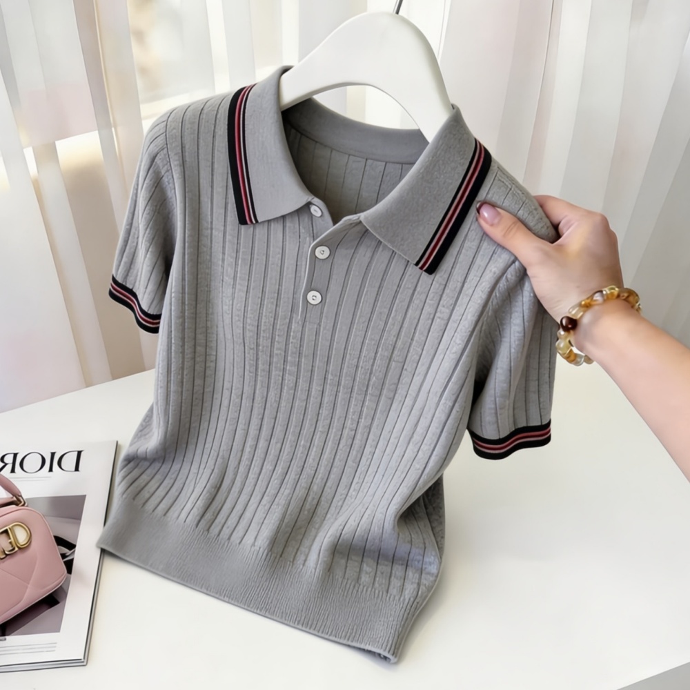 Slim stripe sweater short sleeve fashion tops for women