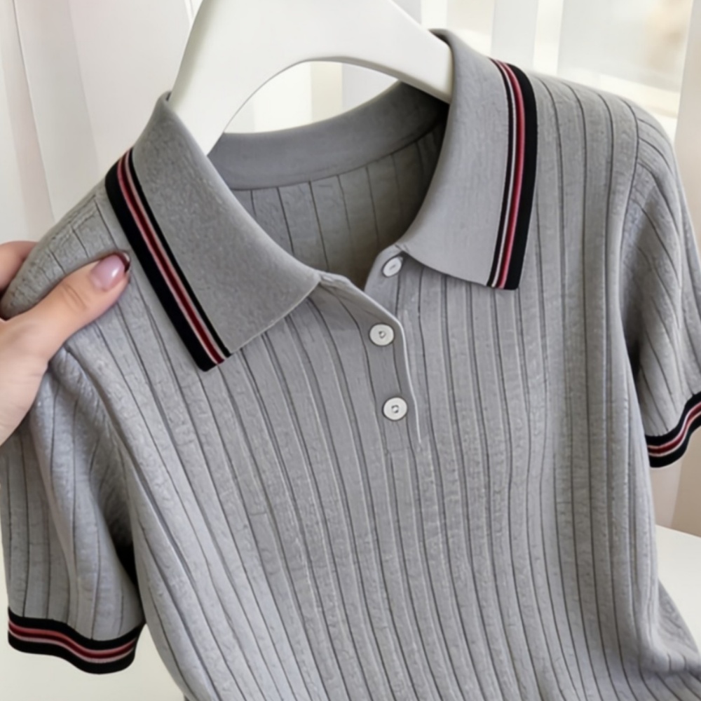 Slim stripe sweater short sleeve fashion tops for women