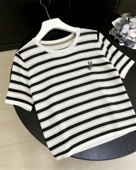 Stripe all-match sweater thin loose tops for women