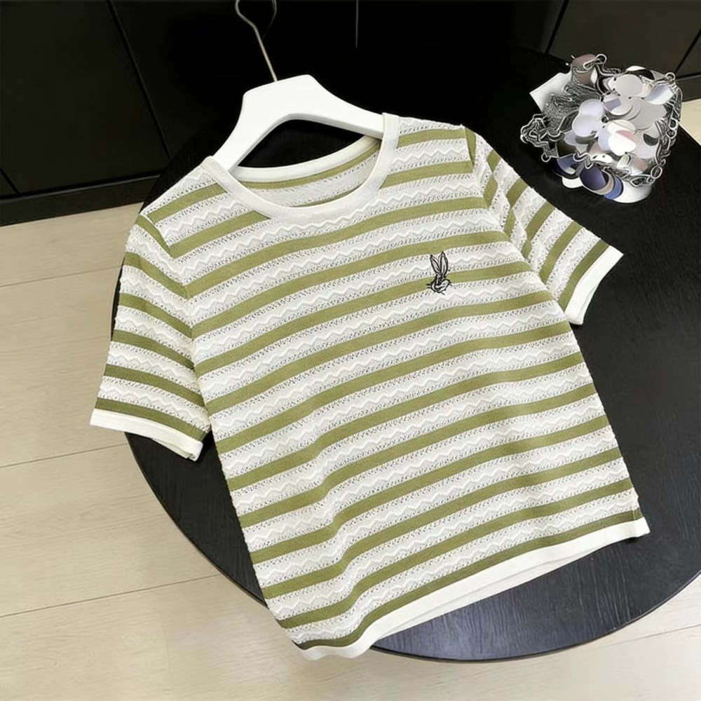 Stripe all-match sweater thin loose tops for women