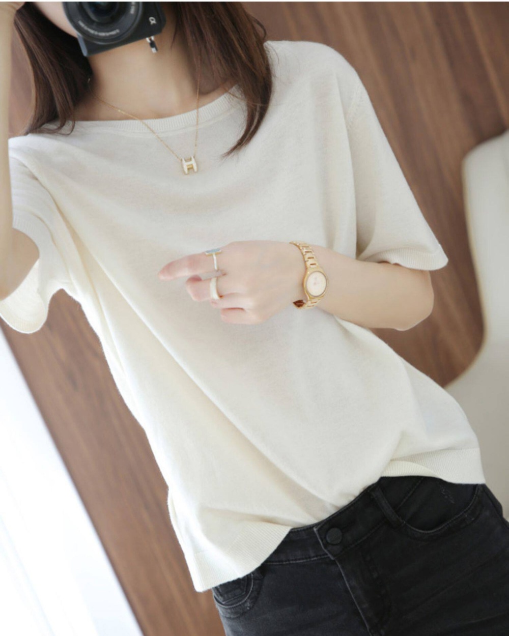 Short knitted tops air conditioning shirts for women