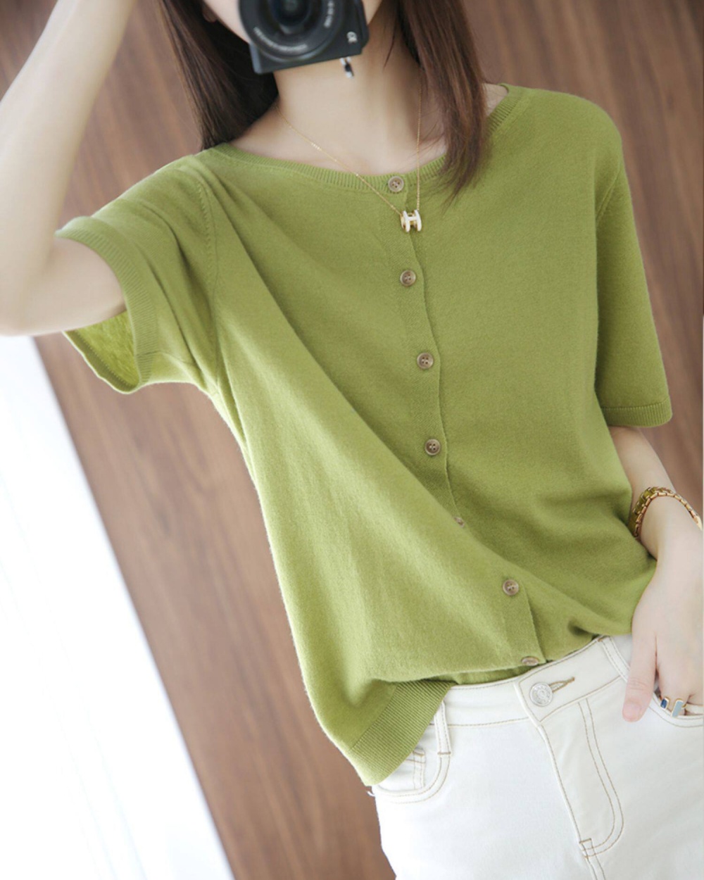 Short knitted tops air conditioning shirts for women