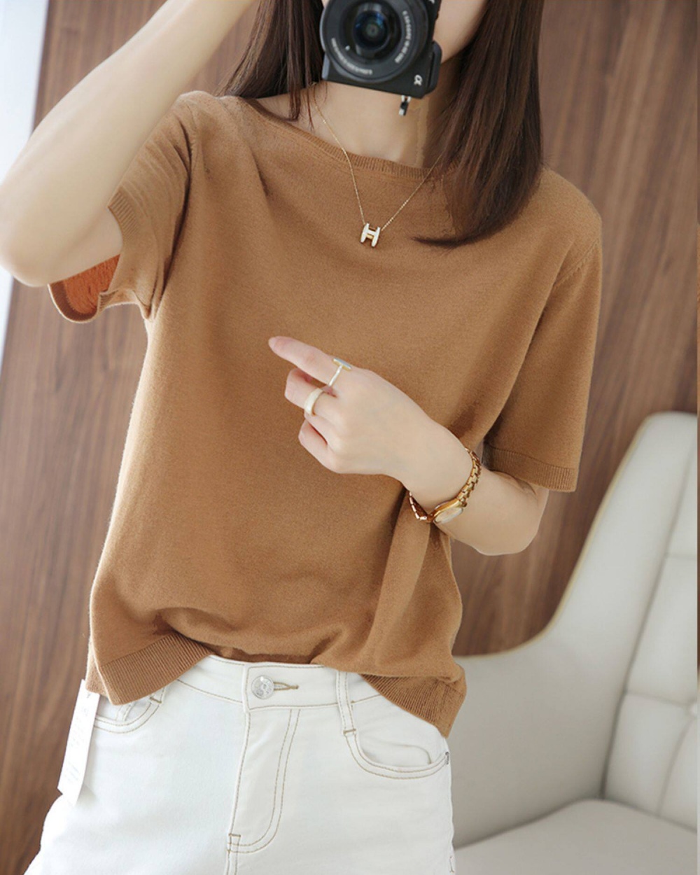 Short knitted tops air conditioning shirts for women