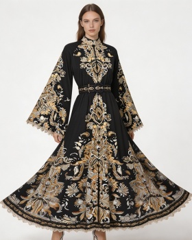 Printing splice national style long vacation dress