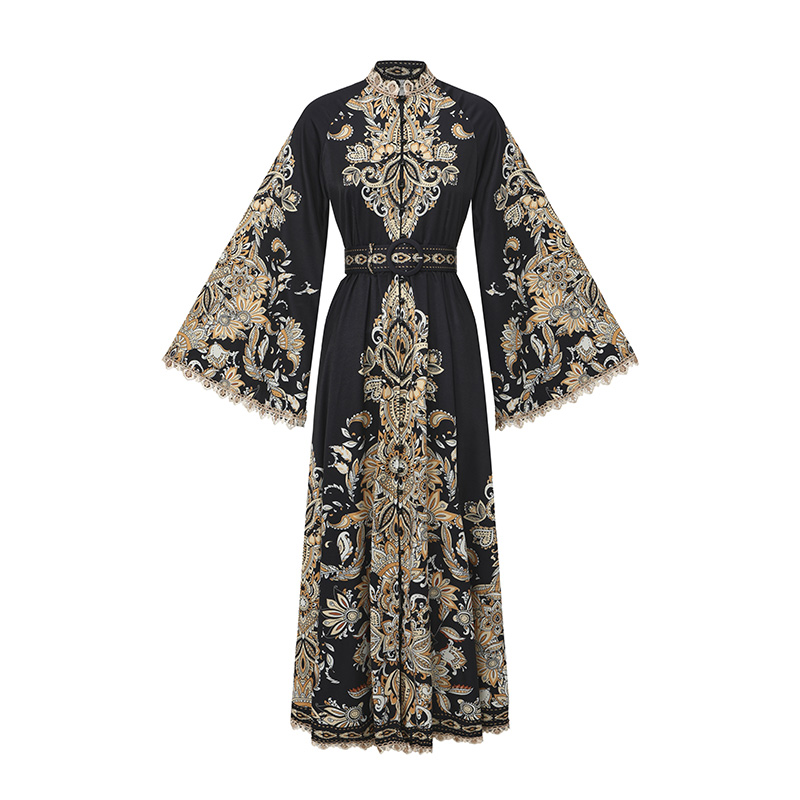 Printing splice national style long vacation dress