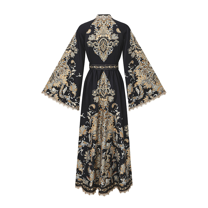 Printing splice national style long vacation dress