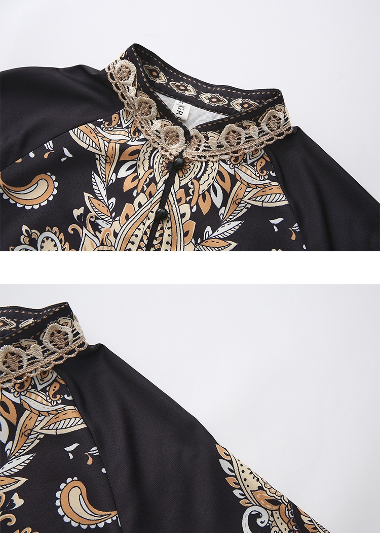 Printing splice national style long vacation dress