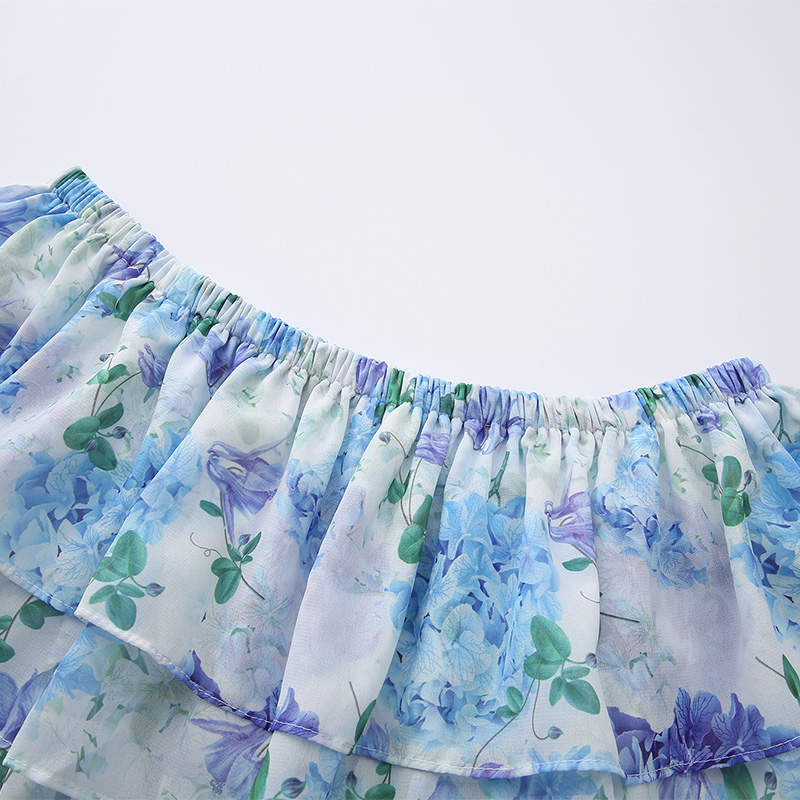 Chiffon lotus leaf edges beach dress pinched waist dress