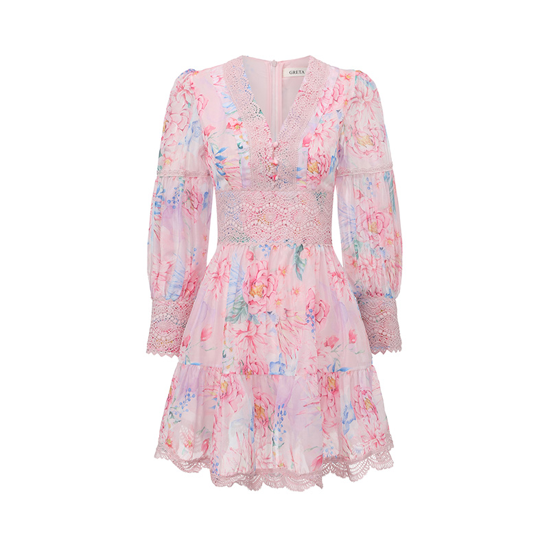 Painting spring and summer printing splice dress