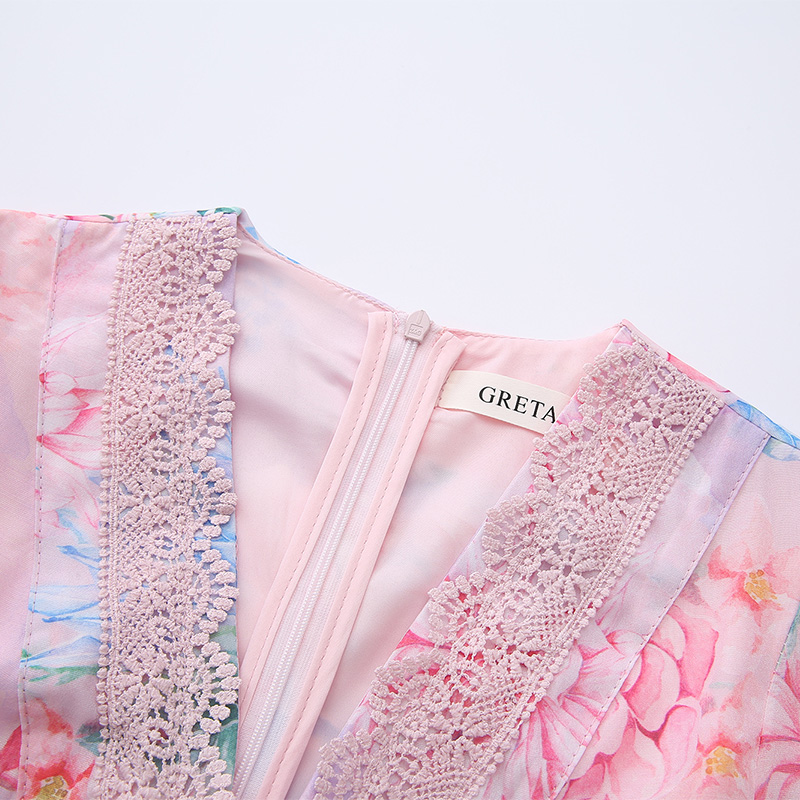 Painting spring and summer printing splice dress