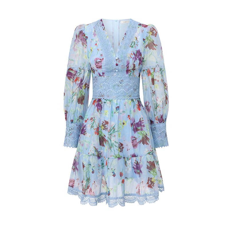 Lace printing splice painting spring and summer dress