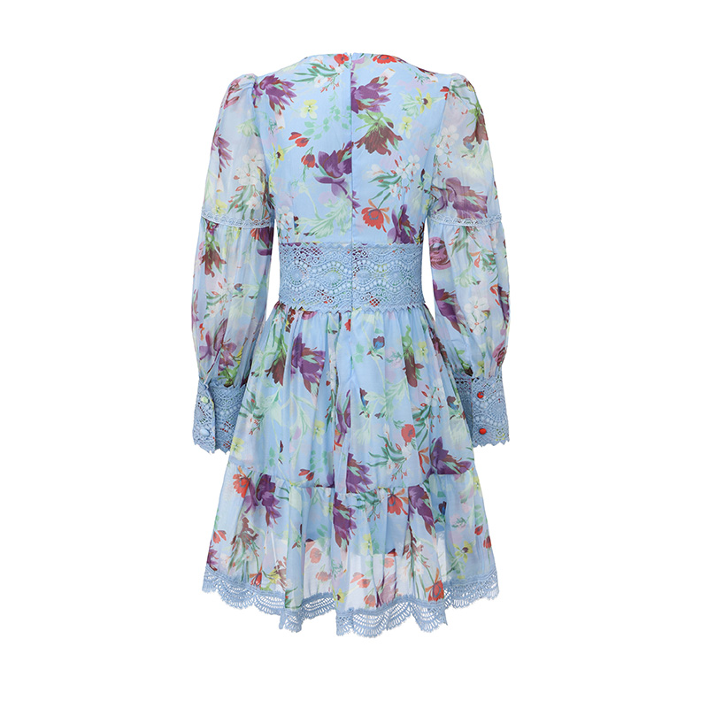 Lace printing splice painting spring and summer dress