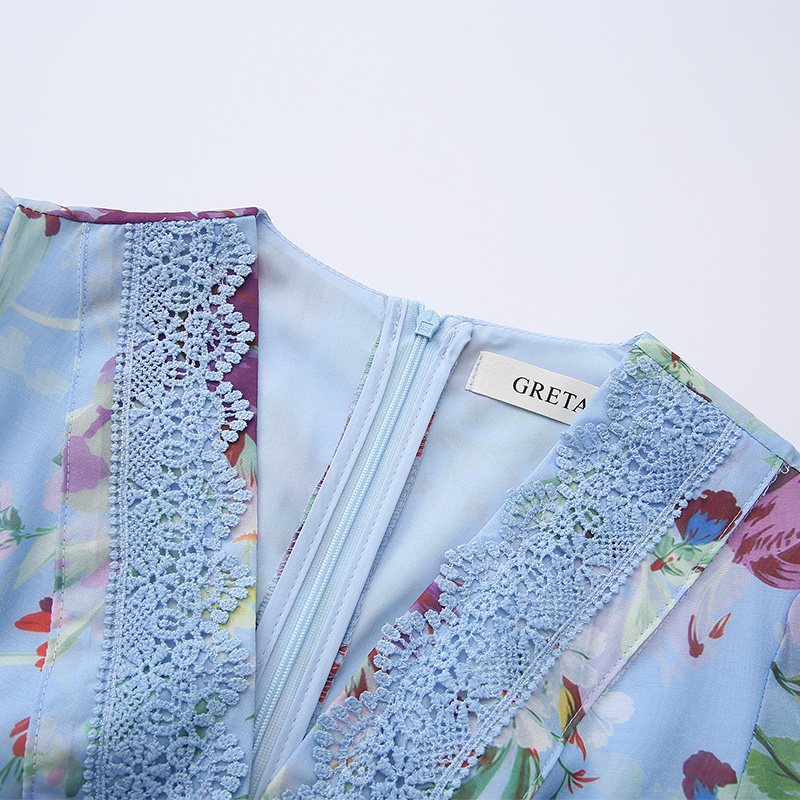 Lace printing splice painting spring and summer dress