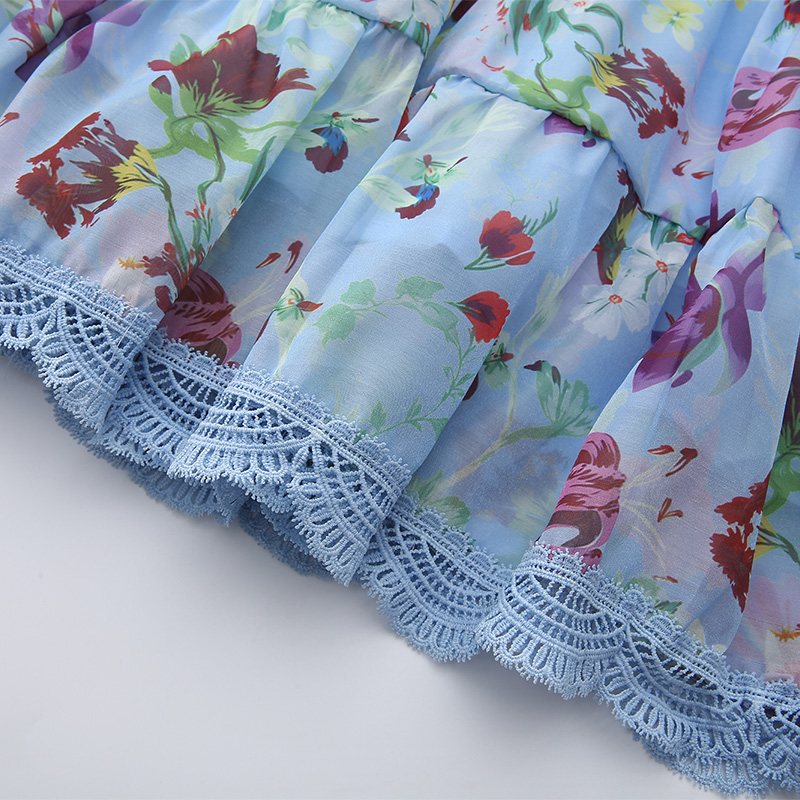 Lace printing splice painting spring and summer dress