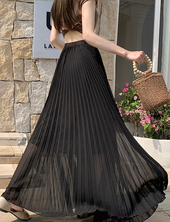 Pleated chiffon long skirt A-line skirt for women