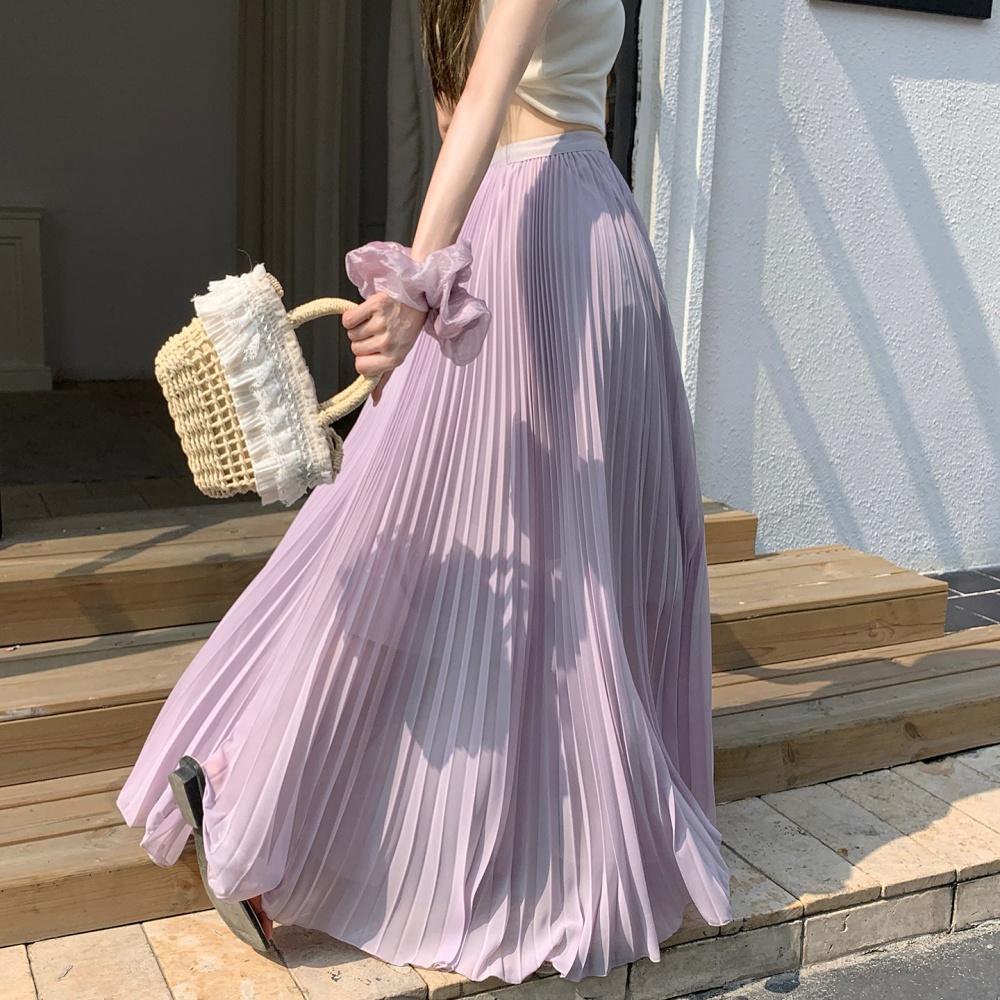 Pleated chiffon long skirt A-line skirt for women