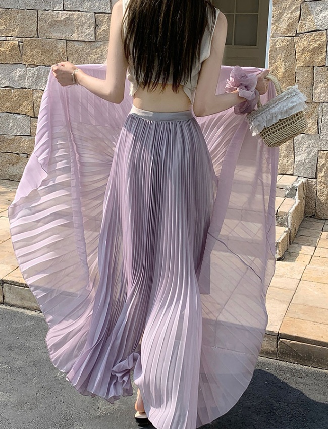 Pleated chiffon long skirt A-line skirt for women