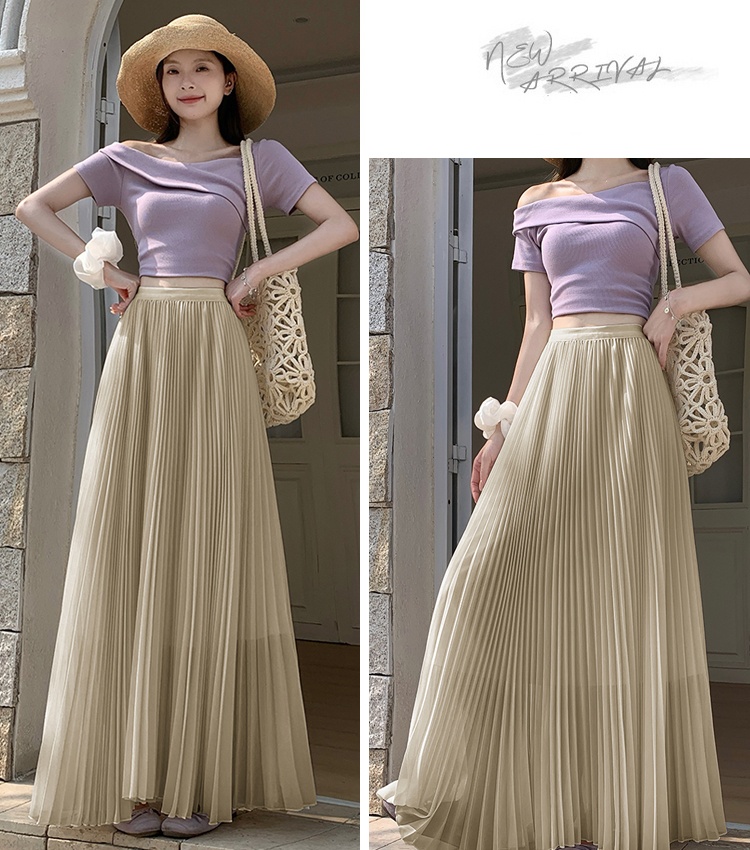Pleated chiffon long skirt A-line skirt for women