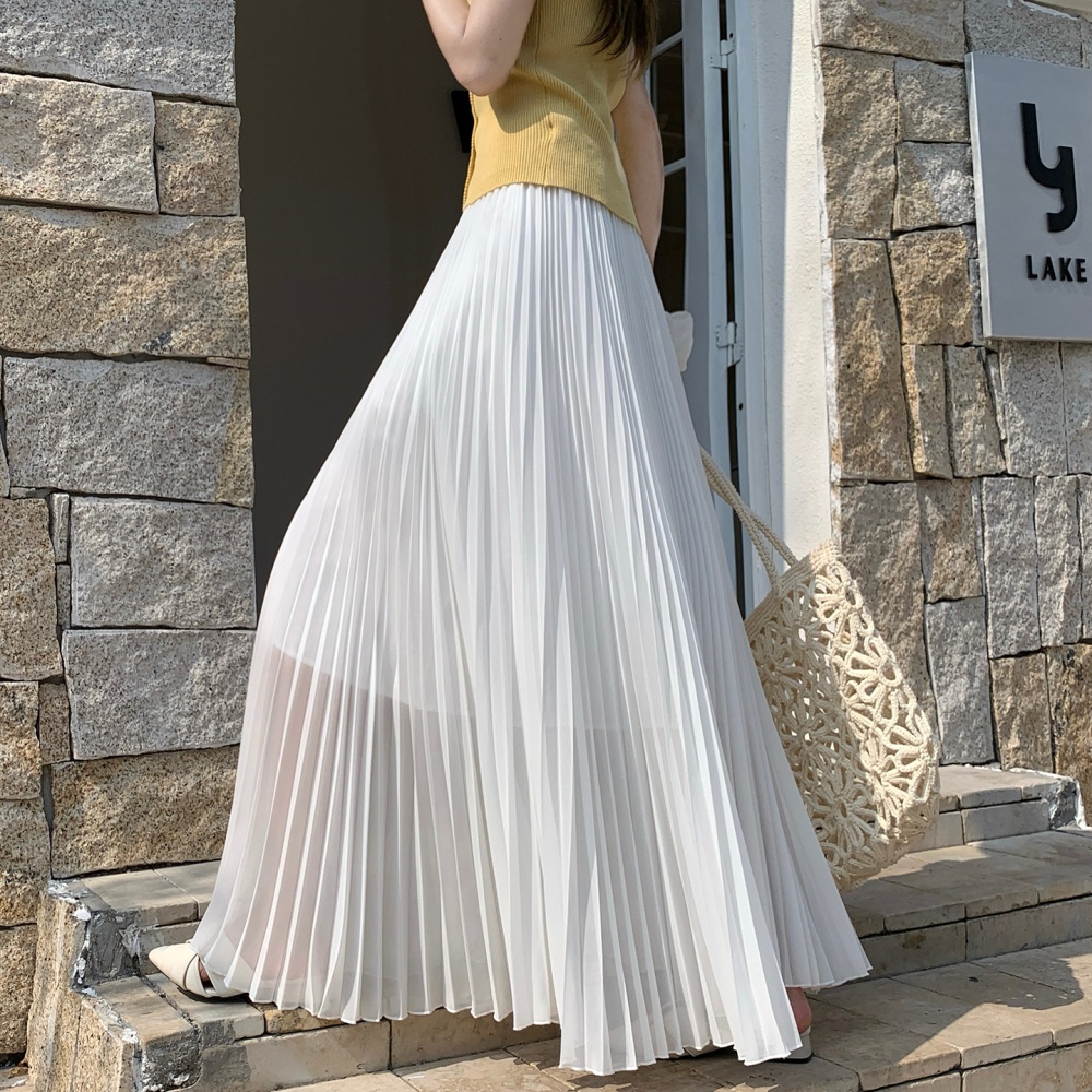 Pleated chiffon long skirt A-line skirt for women