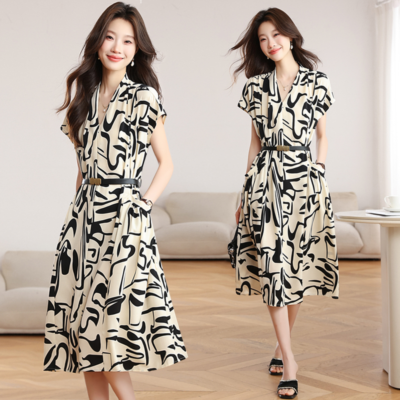 Slim middle-aged pinched waist temperament dress for women