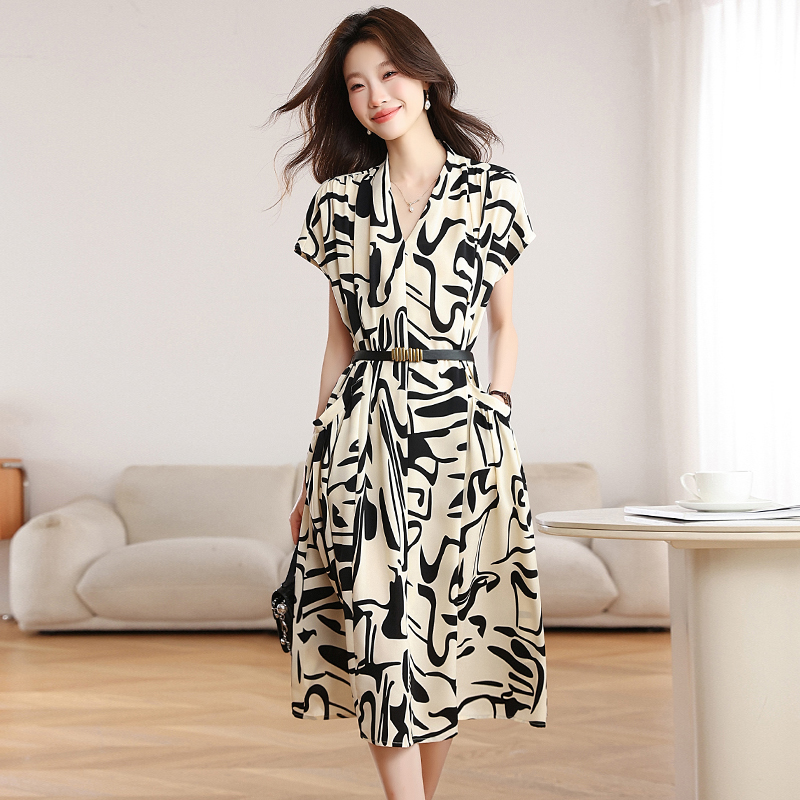 Slim middle-aged pinched waist temperament dress for women