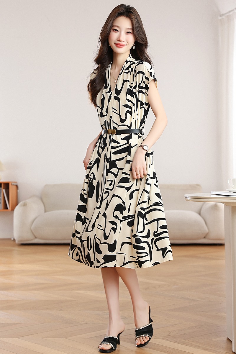 Slim middle-aged pinched waist temperament dress for women