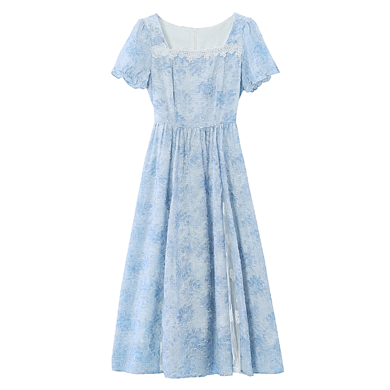 Flowers dress pinched waist long dress for women