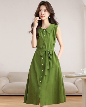 Slim loose summer dress sleeveless green frenum shirt
