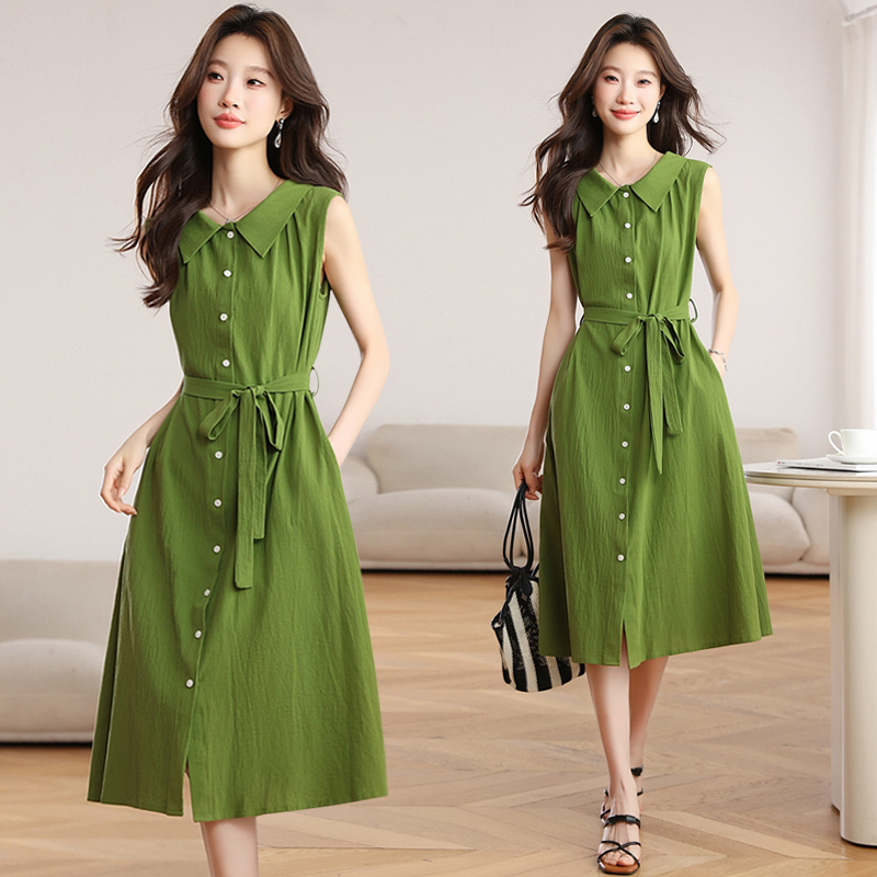 Slim loose summer dress sleeveless green frenum shirt