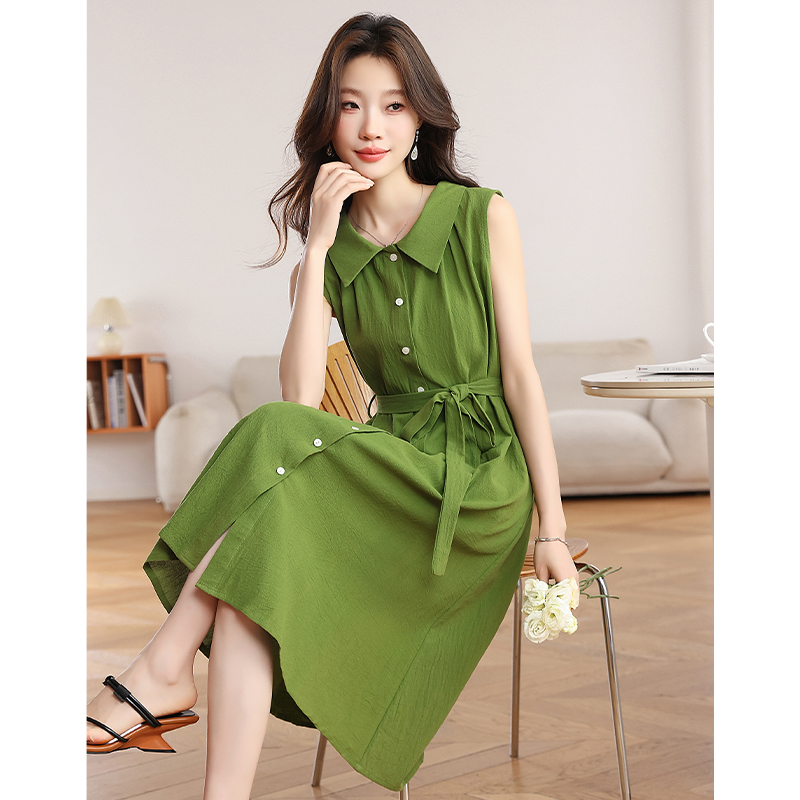 Slim loose summer dress sleeveless green frenum shirt