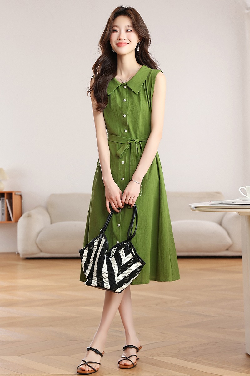 Slim loose summer dress sleeveless green frenum shirt