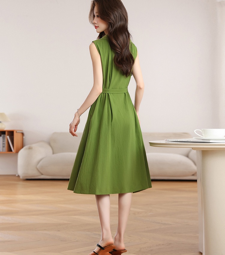 Slim loose summer dress sleeveless green frenum shirt