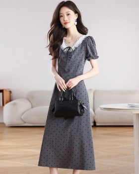 Summer gray pinched waist dress for women