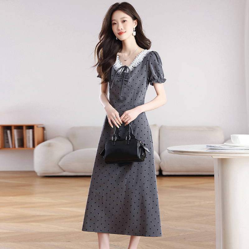 Summer gray pinched waist dress for women
