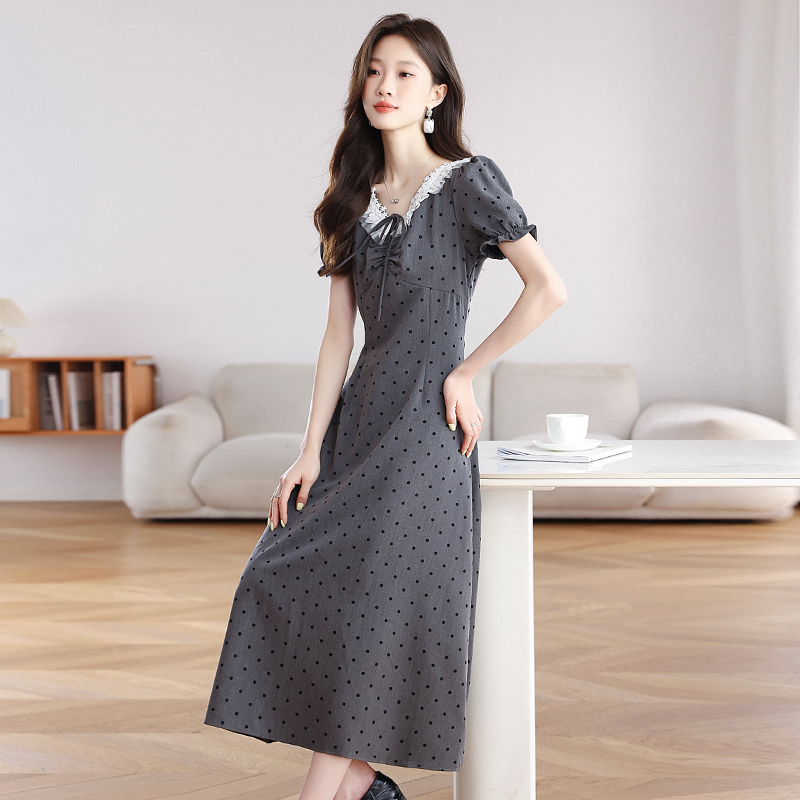 Summer gray pinched waist dress for women