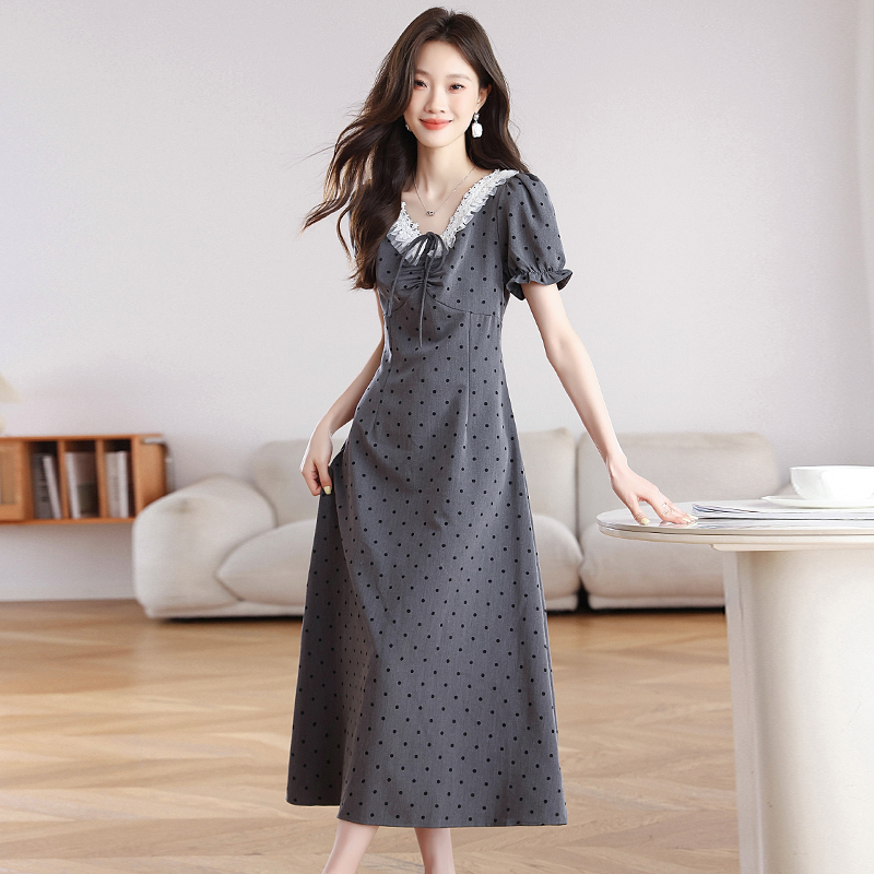 Summer gray pinched waist dress for women