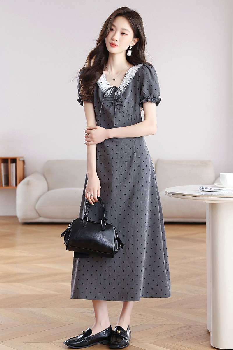 Summer gray pinched waist dress for women
