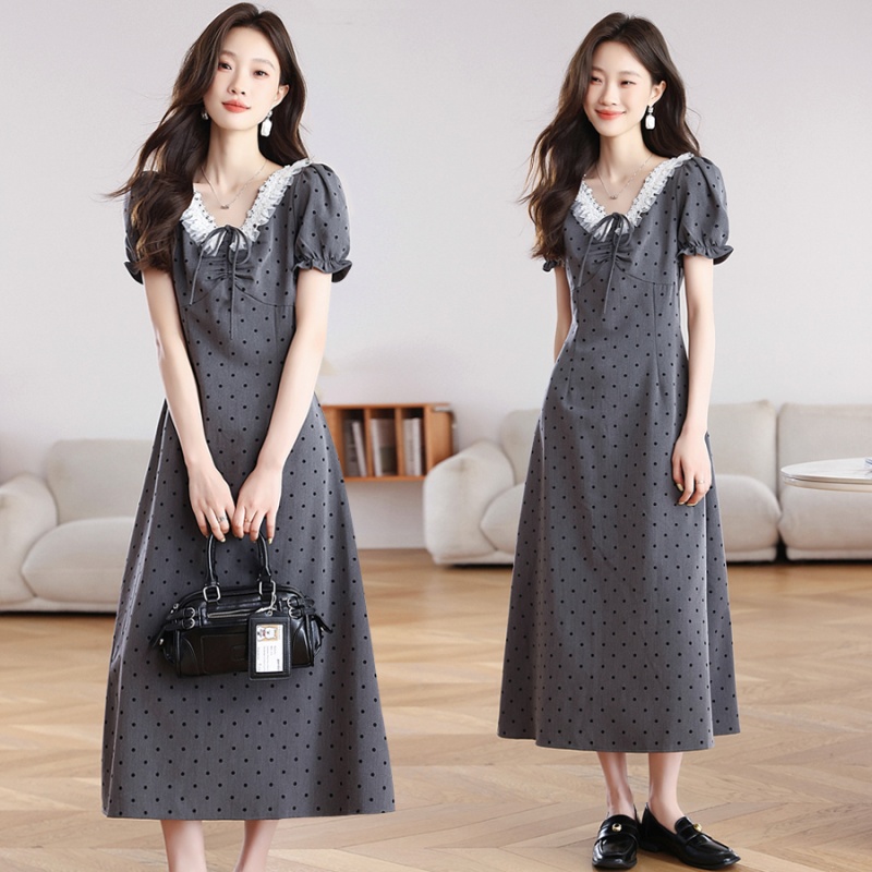 Summer gray pinched waist dress for women