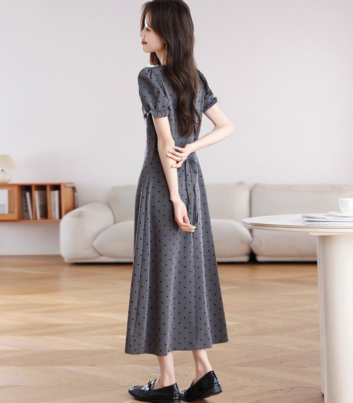 Summer gray pinched waist dress for women