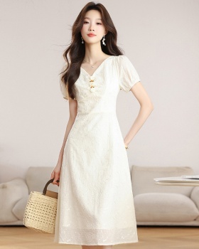 France style lady special thin Casual clavicle V-neck dress