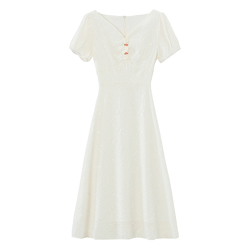 France style lady special thin Casual clavicle V-neck dress