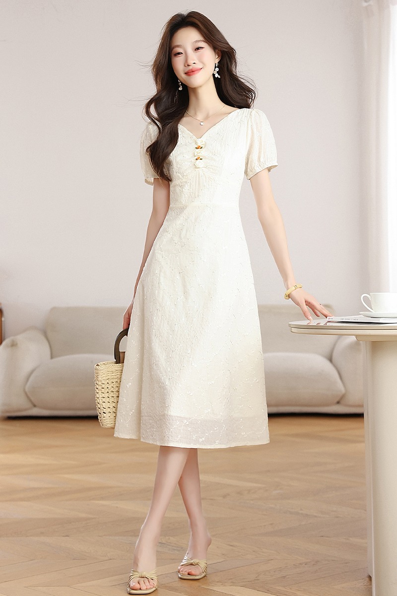 France style lady special thin Casual clavicle V-neck dress