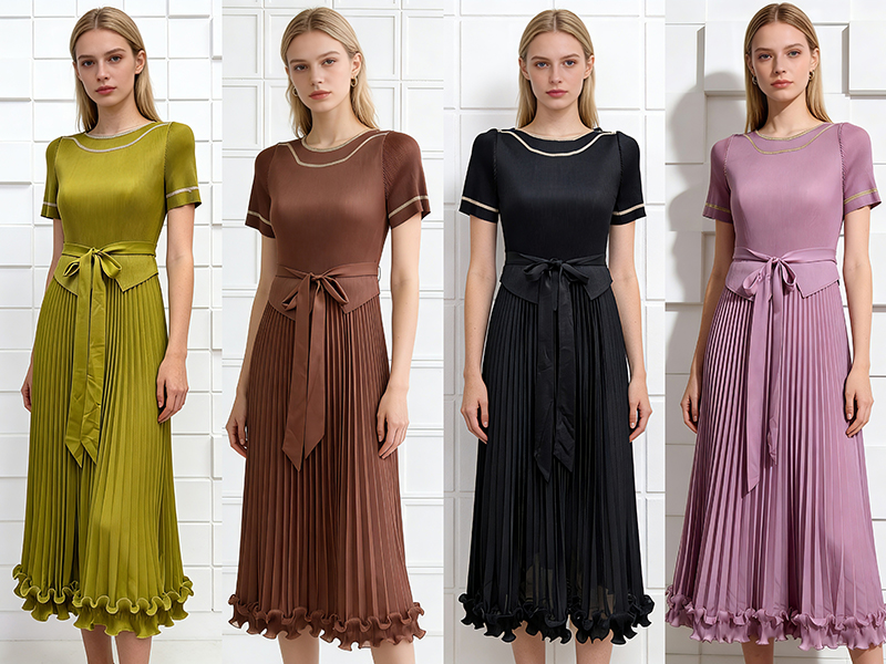 Elegant pleated bandage chanelstyle pinched waist dress