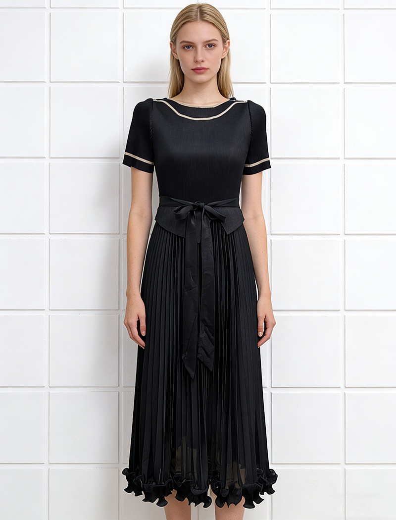 Elegant pleated bandage chanelstyle pinched waist dress