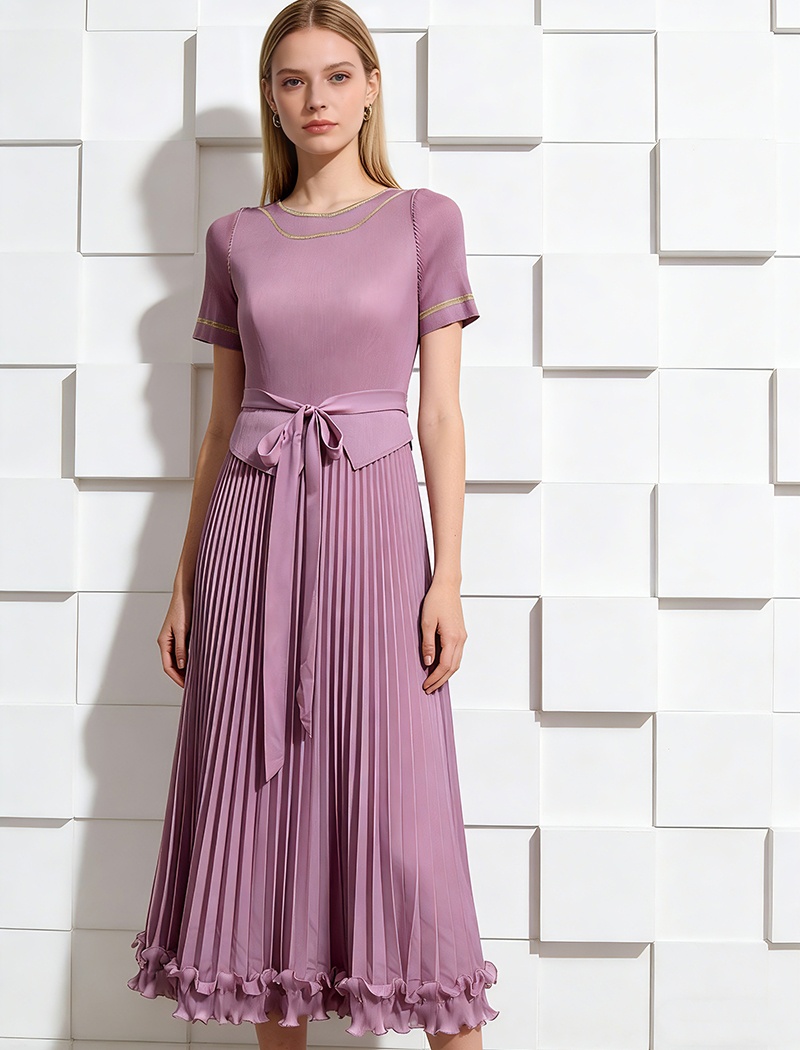 Elegant pleated bandage chanelstyle pinched waist dress