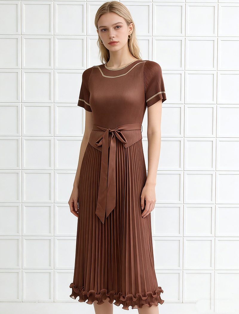Elegant pleated bandage chanelstyle pinched waist dress