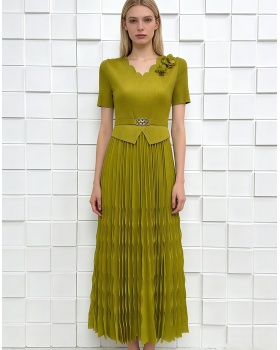 Simple fold dress France style disk flowers belt for women