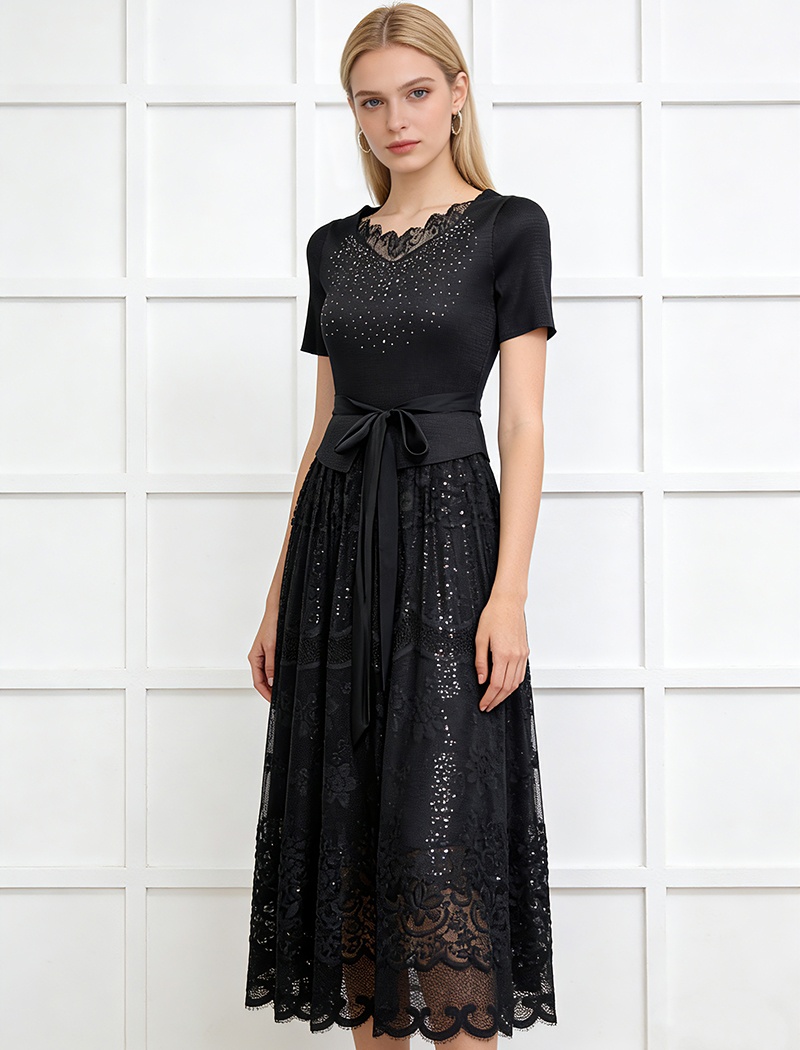 Rhinestone bandage splice big skirt dress for women
