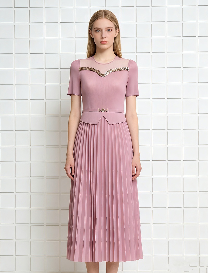 Bandage pleated fold lace sequins slim dress for women